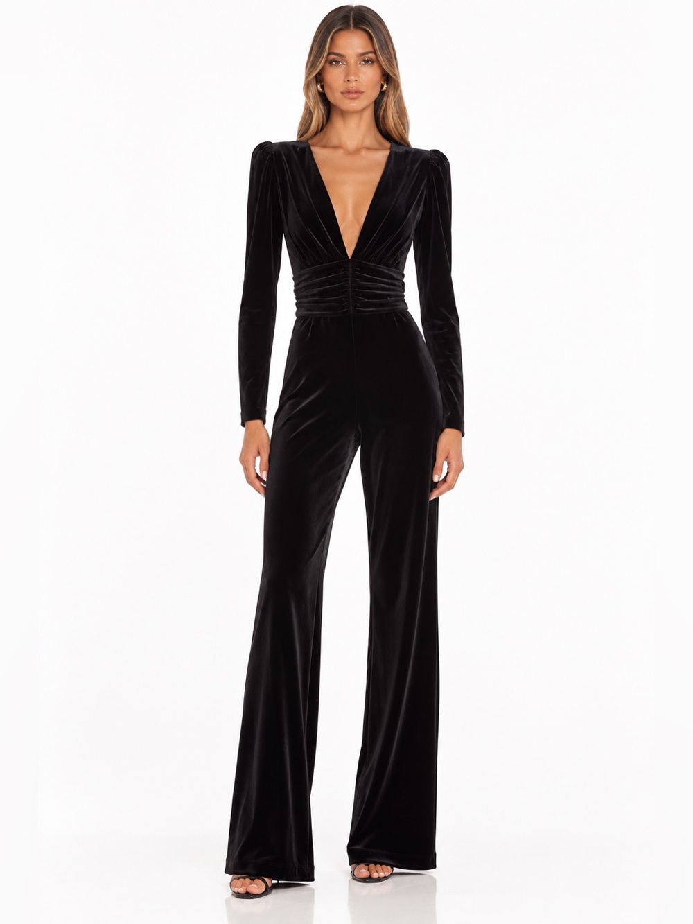 Zara Women's Black Velvet Plunge Jumpsuit